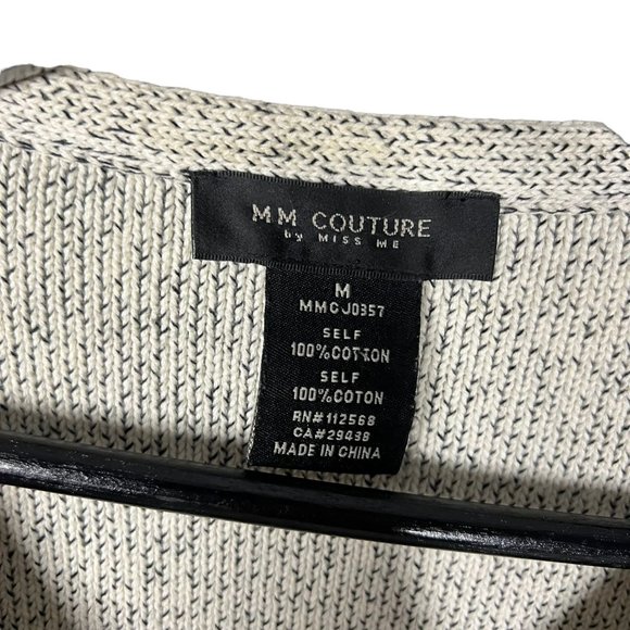 MM Couture Miss Me Black Cream Grey Beaded Button Up Cardigan Medium - Picture 5 of 8